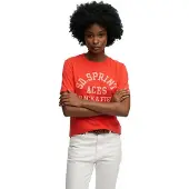 Superdry für Damen. W1011863A Vintage Prep Taschen-T-Shirt rot (M), Lässig, Baumwolle, Kurzarm