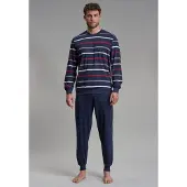 Götzburg Pyjama GÖTZBURG, Herren, Gr. 52, Single Jersey, blau, Single Jersey, Obermaterial: 60% Baumwolle, 40% Polyester, lang, Rundhals, Homewear-Sets Pyjama
