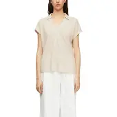 Comma T-Shirt , Damen, Gr. 36, beige (oat milk), Single Jersey, Obermaterial: 50% Leinen, 50% Polyester, unifarben, regular fit normal, V-Ausschnitt, Shirts T-Shirt, mit V-Ausschnitt