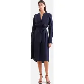 Seidensticker Sommerkleid , Damen, Gr. S (36), Normalgrößen, blau (dunkelblau), 100% Leinen, unifarben, regular fit, Rundhals, Kleider Sommerkleid, 1/1 Rundhals Uni