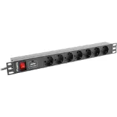 Lanberg PDU-07F-0200-IEC-BK, 1U, Horizontal, Schwarz, 7 AC-Ausgänge, Typ F, C14-Koppler