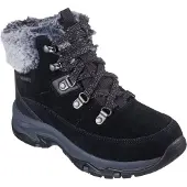 SKECHERS Damen Winterstiefeletten Schnürboots SNOW WORRIES Schwarz Leder Synthetik wasserfest Größe: 35