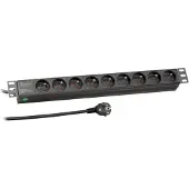 EFB Elektronik -Elektronik - Steckdosenleiste (Rack - einbaufähig) - Eingabe, Eingang power CEE 7/3 - Ausgangsanschlüsse: 9 (9 x Französisch / UTE) - 1U - 48.3 cm (19″) - 1.8 m Schnur - Schwarz, RAL 9005