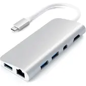 Satechi ST-TCMM8PAS, Kabelgebunden, USB 3.2 Gen 1 (3.1 Gen 1) Type-C, 49 W, 10,100,1000 Mbit/s, Silber, MicroSD (TransFlash), SD