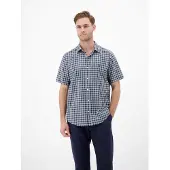 Lerros Kariertes Kurzarmhemd in Seersuckerqualität - Classic Navy - S