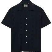 Superdry für Damen. W4010551A Hemd Heritage Broderie Marineblau (L), Lässig, Kurzarm, Bio-Baumwolle