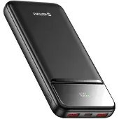 Swissten , Externer Akku 10000mAh mit USB-C und 2 USB LED-Anzeige Kompakt, Schwarz
