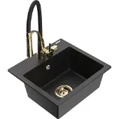 Mexen Milo 1-Becken-Granit-Spüle mit Mischbatterie Aster, Schwarz/Silbermetallic - 6505-73-73450-57-G