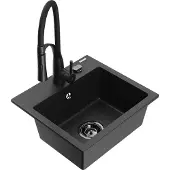 Mexen Milo 1-Becken-Granit-Spüle mit Mischbatterie Aster, Schwarz/Silbermetallic - 6505-73-73450-70-B
