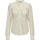 ONLY Spitzenbluse "ONLREBA LACE L/S SHIRT WVN NOOS", Damen, Gr. L, beige (egret), Web, Obermaterial: 90% Nylon, 10% Elasthan, unifarben, regular fit normal, Blusen Spitzenbluse