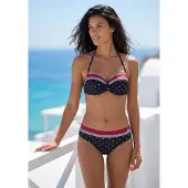 LASCANA Bandeau-Bikini-Top "Monroe", Damen, Gr. 34, Cup D, bunt (schwarz, rot), Recycling-Polyamid, gepunktet, gestreift, Bikini-Oberteile Bandeau-Bikini-Top