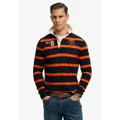 Superdry für Herren. M1110483A Rugby-Poloshirt Double Emblem Stripe orange, marineblau (L), Lässig, Baumwolle, Langarm