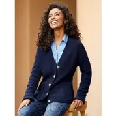 HEINE Strickjacke , Damen, Gr. 44, blau (marine), 100% Baumwolle, unifarben, Strickjacken Strickjacke
