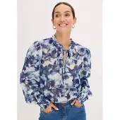 Bonprix Chiffonbluse , Damen, Gr. 42, blau floral, Obermaterial: 100% Polyester, figurumspielend, Blusen Chiffonbluse, mit floralem Print, figurumspielende Passform, ohne Kragen