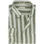 Gant Langarmhemd "Hemd REGULAR COTTON LINEN STRIPE SHIRT 1er Pack", Herren, Gr. M, N-Gr, grün, Obermaterial: 55% Leinen LI. 45% Baumwolle CO., Hemden Langarmhemd