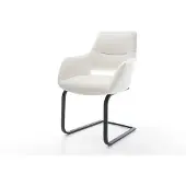 DELIFE Freischwinger Yago-Flex mit Armlehnen Bouclé Creme-Weiß Freischwinger flach Schwarz Taschenfederkern