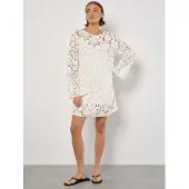 Apricot Druckkleid "Floral gehäkeltes Etuikleid" mit Trompetenarmen
