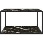 Syfax Couchtisch Schwarz mit Schwarzem Glas Marmor-Optik 90x90x50 cm