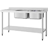 Vogue Edelstahlspüle Doppelwaschbecken Abtropffläche Links 150X60Cm