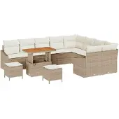 vidaXL Gartensofa-set 12 Stk. 7-Sitzanzahl Beige Poly Rattan
