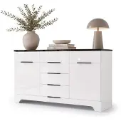 Feldmann-Wohnen Sideboard Verona Kommode 121x45x91cm weiß Hochglanz schwarz MDF