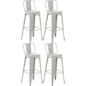 CLP Barhocker 4er Set mit Lehne im Industrial-Look Mason, mit Rückenlehne und Fußablage, Barstuhl mit Rückenlehne und Bodenschoner, Farbe: silber