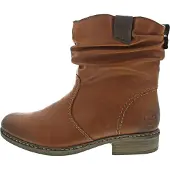 Rieker Winterboots , Damen, Gr. 43 (8,5/9), Warmfutter, braun (cognac), Lederimitat, used, Schuhe Winterboots, Winterstiefelette, Blockabsatz, Warmfutter, geraffter slouchy Schaft, Topseller