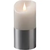 Konstsmide LED Echtwachskerze, weiß, mit silberfarbener Banderole, 3D Flamme, 4h und 8h Timer, warm weiße Diode, batteriebetrieben, Innen-1821-300