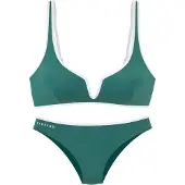 Elbsand Triangel-Bikini , Damen, Gr. 34, Cup A/B, grün (petrol), Recycling-Polyamid, kontrastfarbene Details, unifarben, Bikini-Sets Triangel-Bikini, mit farblich abgesetztem Piping