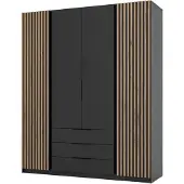 Selsey Kaja - Kleiderschrank 4-türig mit Lamellen & 3 Schubladen, 200 cm, schwarz