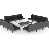 vidaXL 8-tlg. Garten-Lounge-Set mit Kissen Poly Rattan Dunkelgrau