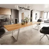 DELIFE Esstisch Edge 300x100x4 Eiche Natur Edelstahl Schräg Live-Edge