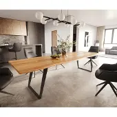 DELIFE Esstisch Edge 300x100x4 Eiche Natur Metall Schräg Schwarz Live-Edge