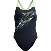 Speedo Badeanzug "Medley Medalist", Damen, Gr. 44, N-Gr, schwarz (blk, ltgrn), Obermaterial: 100% Polyester, Badeanzüge Badeanzug, für aktives Schwimmen geeignet, Endurance+ Material, Medalist-Rücken