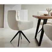 DELIFE Esszimmerstuhl Abelia-Flex mit Armlehnen Bouclé Weiß Kreuzgestell kantig Schwarz