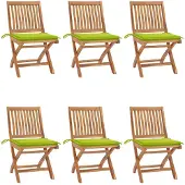 vidaXL Klappstühle mit Kissen, 6-teilig, Massivholz Teakholz