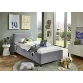 Meise Jugendbett Cosy 90x200 cm | Bettgestell | USB | 4 Betttaschen | Strukturstoff Grau | Holzfuß schwarz