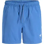 Jack & Jones Badeshorts "JPSTMAUI TROPIC SOLID SWIM SHORTS PLS", Herren, Gr. 44, N-Gr, blau (delft), Web, Polyester, , unifarben, Badehosen Badeshorts, Kunstfaser, mit elastischem Bund
