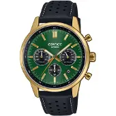 Edifice Chronograph EDIFICE, schwarz (grün, schwarz, grün), Armbanduhren, Herren, goldfarben, Chronograph, Quarzuhr, Armbanduhr, Herrenuhr, Lederarmband, analog, Tag