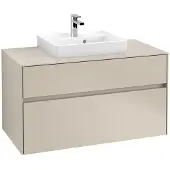 Villeroy & Boch Collaro Waschbeckenunterschrank 1000x548x500 mm, 2 Auszüge, für Waschbecken mittig, C01600, Farbe: Front/Korpus: Soft Grey, Griff: Soft Grey
