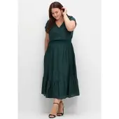 Sheego Maxikleid "Maxikleid", Damen, Gr. 50, Normalgrößen, blau (petrol), 100% Viskose, unifarben, lang, V-Ausschnitt, Kleider Maxikleid