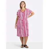 Sheego Jerseykleid "Jersey-Kleid", Damen, Gr. 58, Normalgrößen, rot (weiß, rot, gestreift), Jersey, 50% Baumwolle, 50% Modal, gemustert, gestreift, knielang, V-Ausschnitt, Kleider Jerseykleid