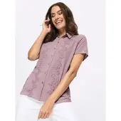 Inspirationen Hemdbluse , Damen, Gr. 44, rosa (mauve), 100% Polyester, unifarben, Blusen Hemdbluse