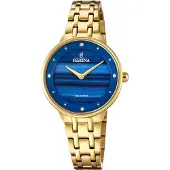 Festina Quarzuhr "Mademoiselle", gold (goldfarben, blau, blau), Armbanduhren, Damen, goldfarben, Quarzuhr, Armbanduhr, Damenuhr, Edelstahlarmband, analog, Zirkonia (synth.)