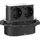 QUELLMALZ Piccolino 311201 Doppel-Einbausteckdose versenkbar Edelstahlfarbig 2 m Kabel