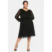 Sheego Abendkleid "Abendkleid", Damen, Gr. 54, Normalgrößen, schwarz, 100% Polyester, gemustert, unifarben, knielang, V-Ausschnitt, Kleider Abendkleid