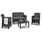 Dmora Outdoor-Lounge-Set Ostuni, Sitzecke in Rattan-Optik mit Kissen, 100 % Italy, Anthrazit