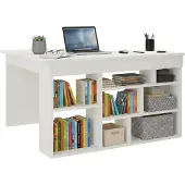 Dmora Schreibtisch Dfavasul, Mehrzweckschreibtisch, Bürotisch für PC, Eckschreibtisch, 129x120h72 cm, Weiß