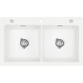 SYSTEMCERAM KeraDomo Spüle MERA TWIN in POLAR mit Excenterbedienung / Keramikspüle