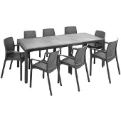 Dmora Set Tisch & Stühle Moie Schwarz, ausziehbar, 8 Plätze